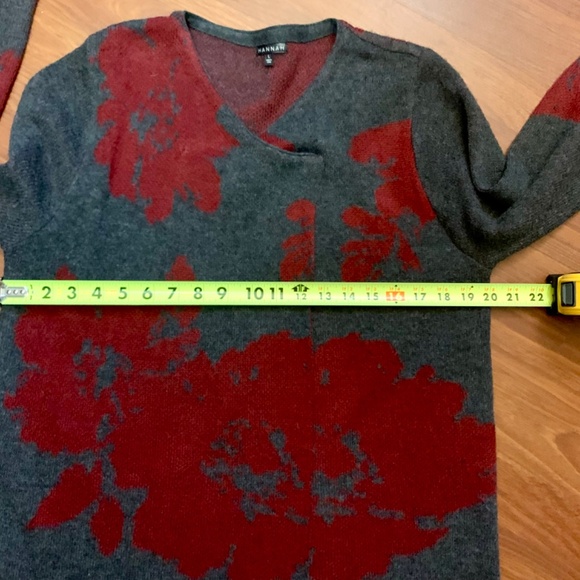 Asymmetrical lagenlook red / grey floral draped long sweater/ cardigan/ jacket - Picture 10 of 10